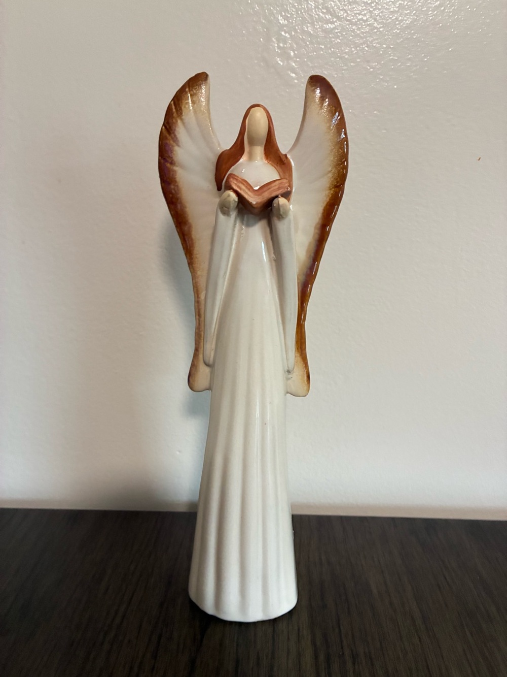 13” Ceramic Angel Figurine in White and Brown